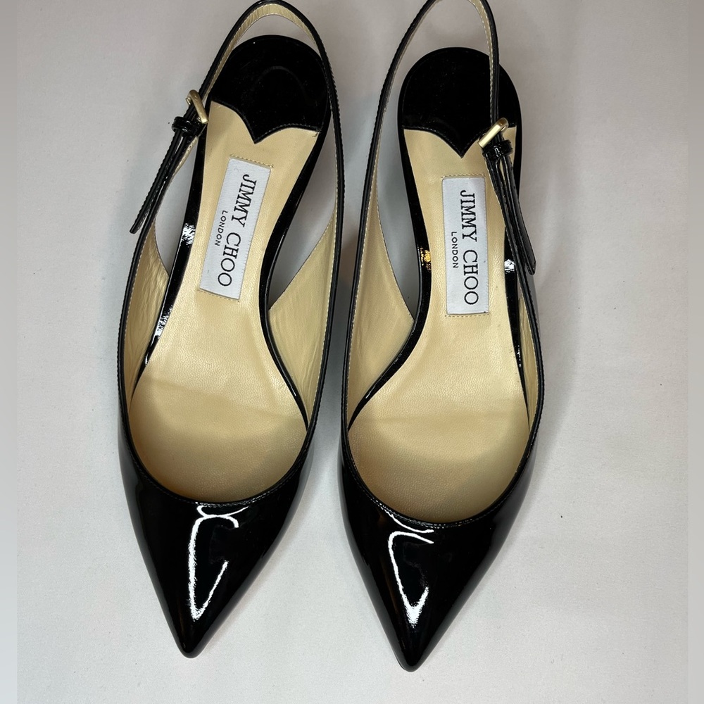 Jimmy Choo Black Patent sling backs